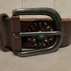 Amsterdam Heritage Brown Studded Fashion Belt Wide Western Buckle Women 85